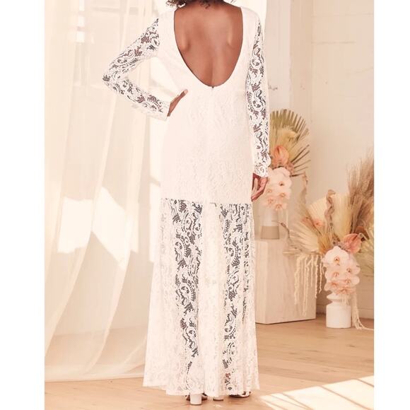 NWT Lulus Way to Be‎ Loved White Lace Long Sleeve Maxi Dress - Picture 3 of 12
